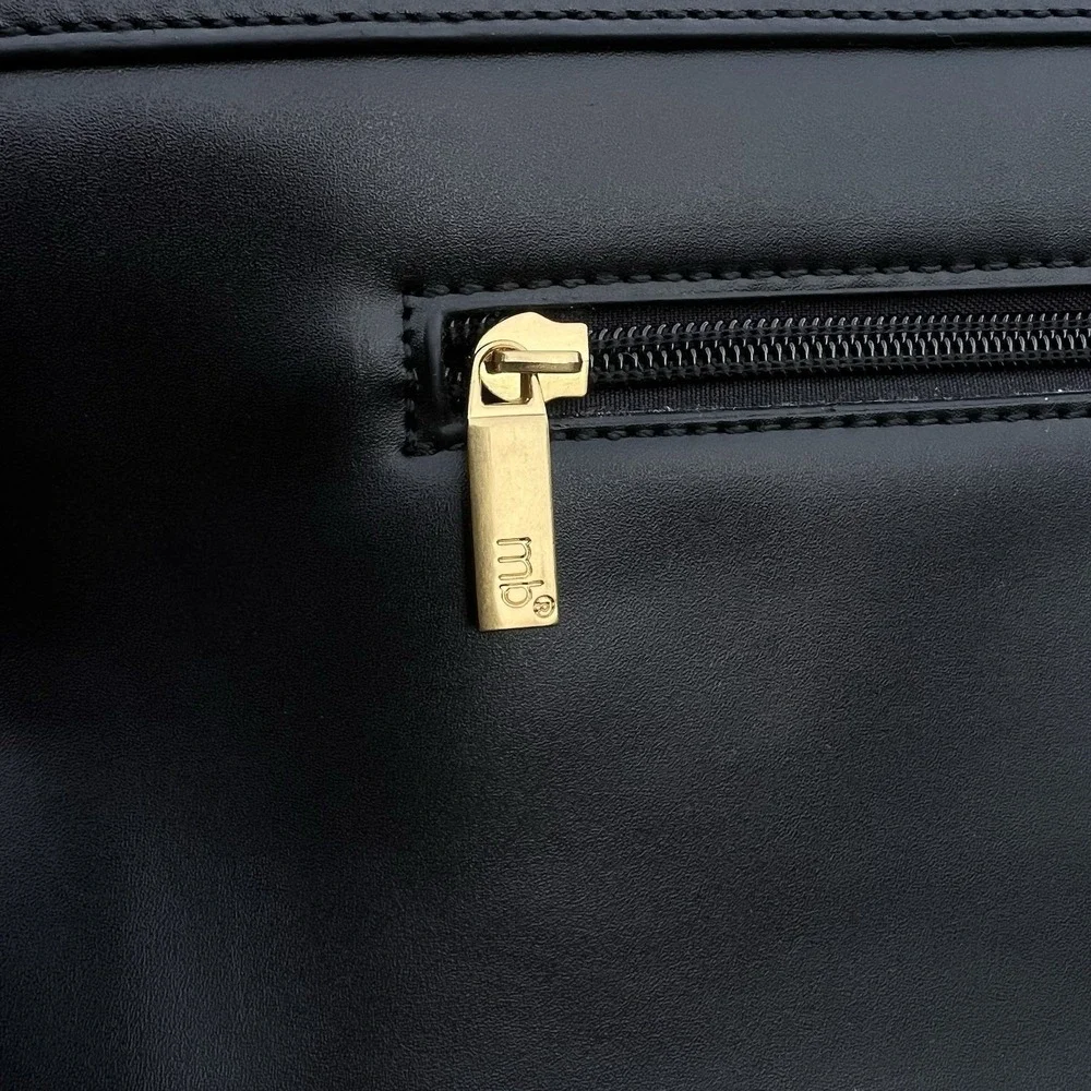 Melie Bianco Straw + Vegan Leather Tote Bag, Black Trim, NWT